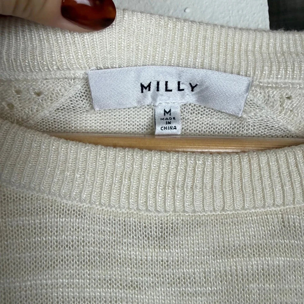 Milly Cream Ribbed Crewneck Sweater - Picture 10 of 11